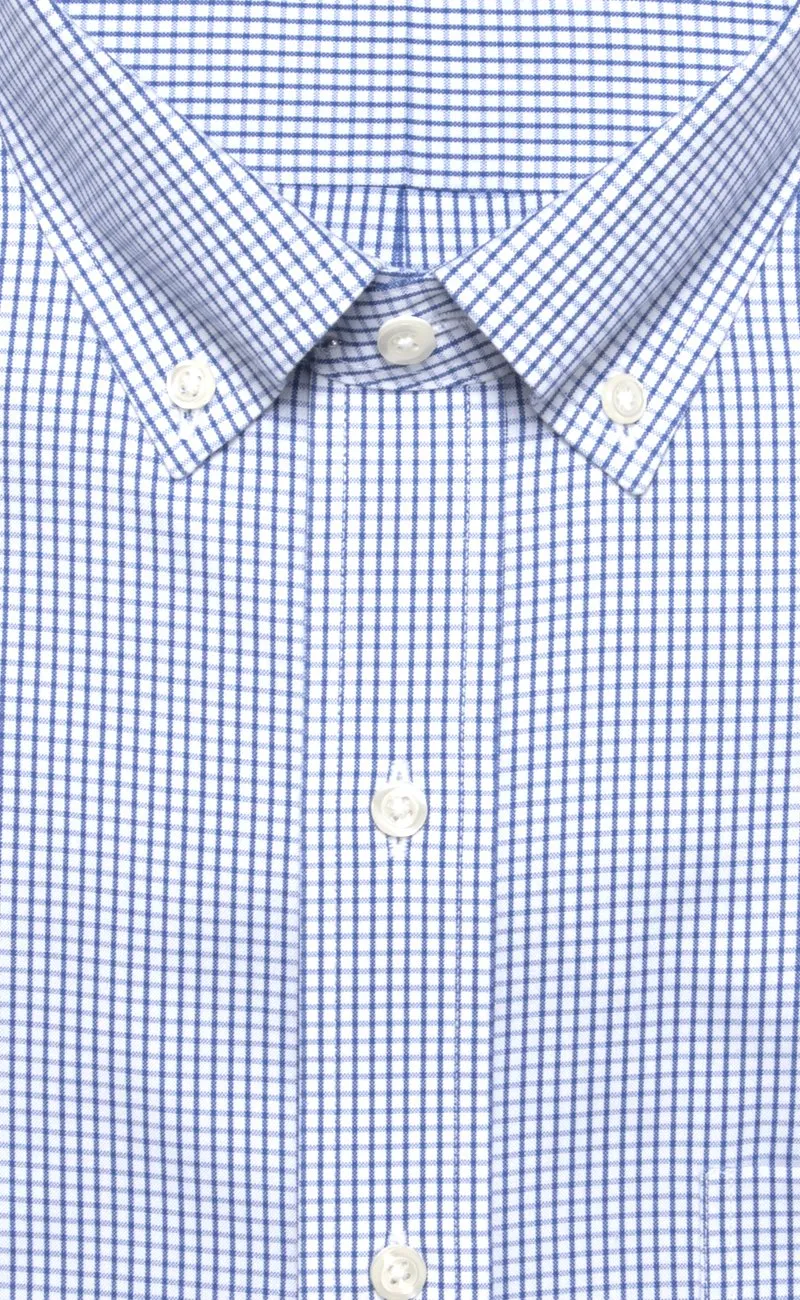 Tailored Fit Blue Check Button-Down Collar Supima® Cotton Non-Iron Pinpoint Oxford Dress Shirt (B/T)