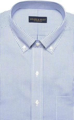 Tailored Fit Blue Check Button-Down Collar Supima® Cotton Non-Iron Pinpoint Oxford Dress Shirt (B/T)