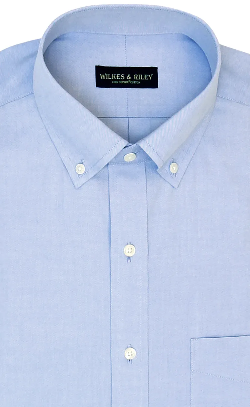 Tailored Fit Blue Solid Button-Down Collar Supima® Cotton Non-Iron Pinpoint Oxford Dress Shirt