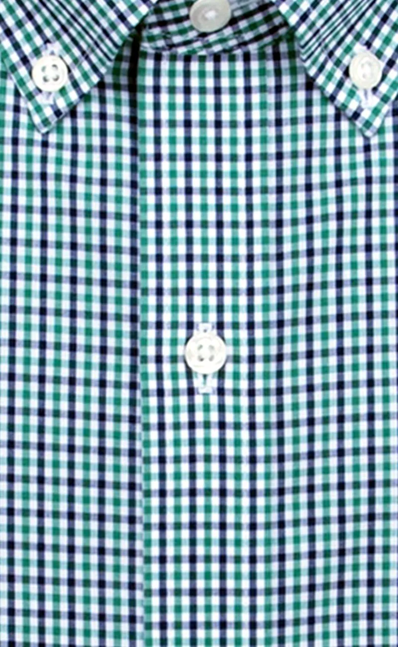 Tailored Fit Green / Navy Tattersall check Button-Down Collar Supima® Non-Iron Cotton Broadcloth Sport Shirt (B/T)