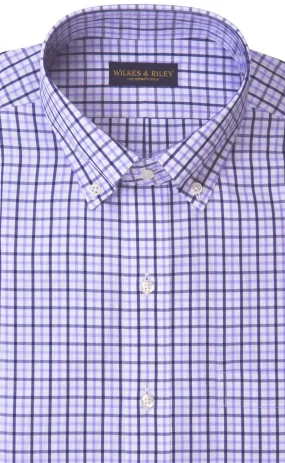 Tailored Fit Lavender / Navy Tattersall Button-Down Collar Supima® Cotton Non-Iron Broadcloth Sport Shirt (B/T)