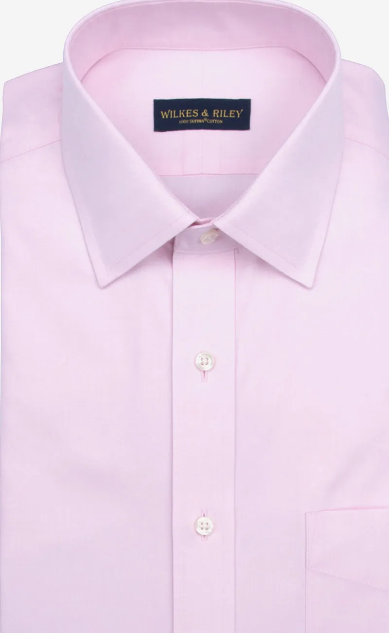 Tailored Fit Pink Solid Spread Collar Supima® Cotton Non-Iron Pinpoint Oxford Dress Shirt