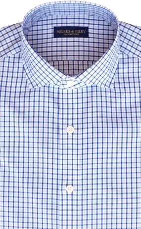 Tailored Fit Sky / Navy Tattersall check English Spread Collar Supima® Non-Iron Cotton Broadcloth Sport Shirt (B/T)