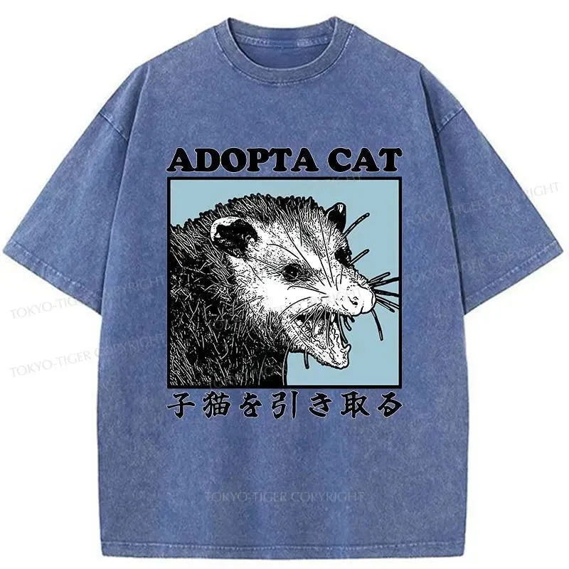 Tokyo-Tiger Adopting A Kitten Japanese Washed T-Shirt