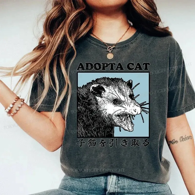 Tokyo-Tiger Adopting A Kitten Japanese Washed T-Shirt