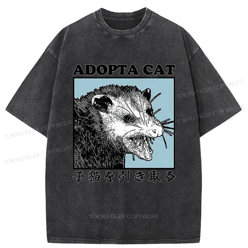 Tokyo-Tiger Adopting A Kitten Japanese Washed T-Shirt