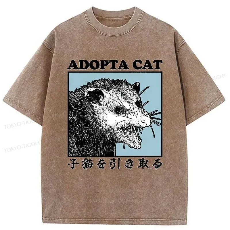 Tokyo-Tiger Adopting A Kitten Japanese Washed T-Shirt