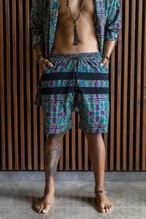 VALO SPIRIT PANTAI SHORTS Blue Geometric - Light Summer Shorts