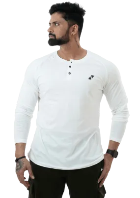 White Full Sleeves Henley Tee