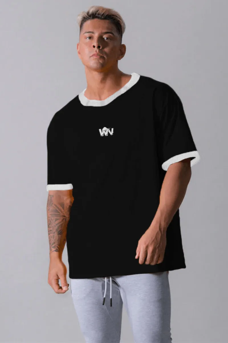 Wild Oversized White Rib Collar T-shirt (BLACK)