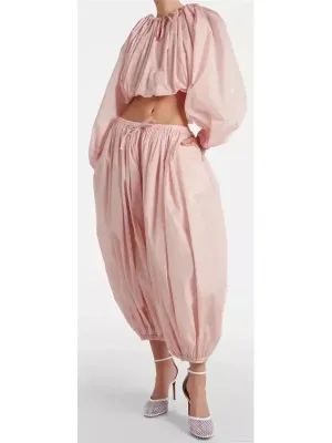 Women’s Balloon Pleated Cropped Jacket and Pant Set