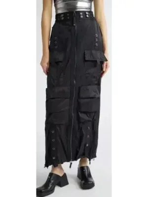 Women’s Cargo Maxi Zip Skirt in Black