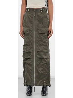 Women’s Cargo Maxi Zip Skirt in Dark Green