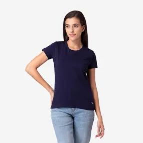 Women's Plain Half Sleeve Round-Neck T-Shirt For Summer - Dark Navy